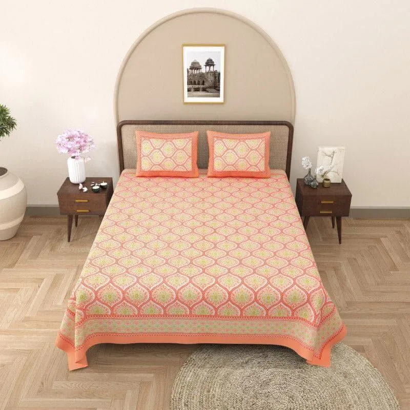 Lavelle Cotton Bedsheet (Peach) - 144 TC media 1