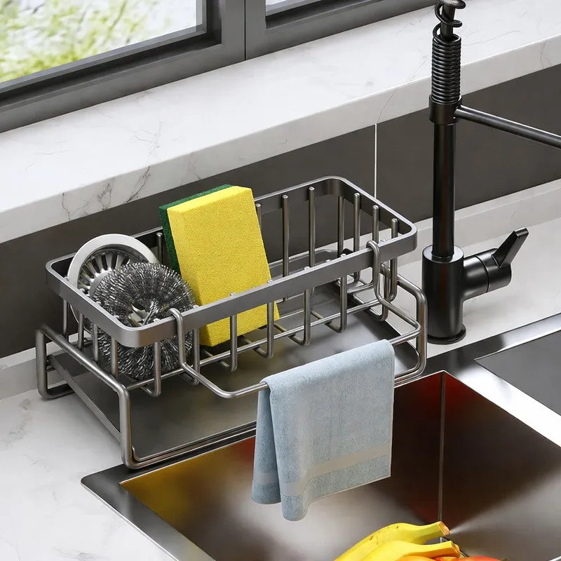 Stainless Steel Kitchen & Bathroom Organizer Rack - Black media 1