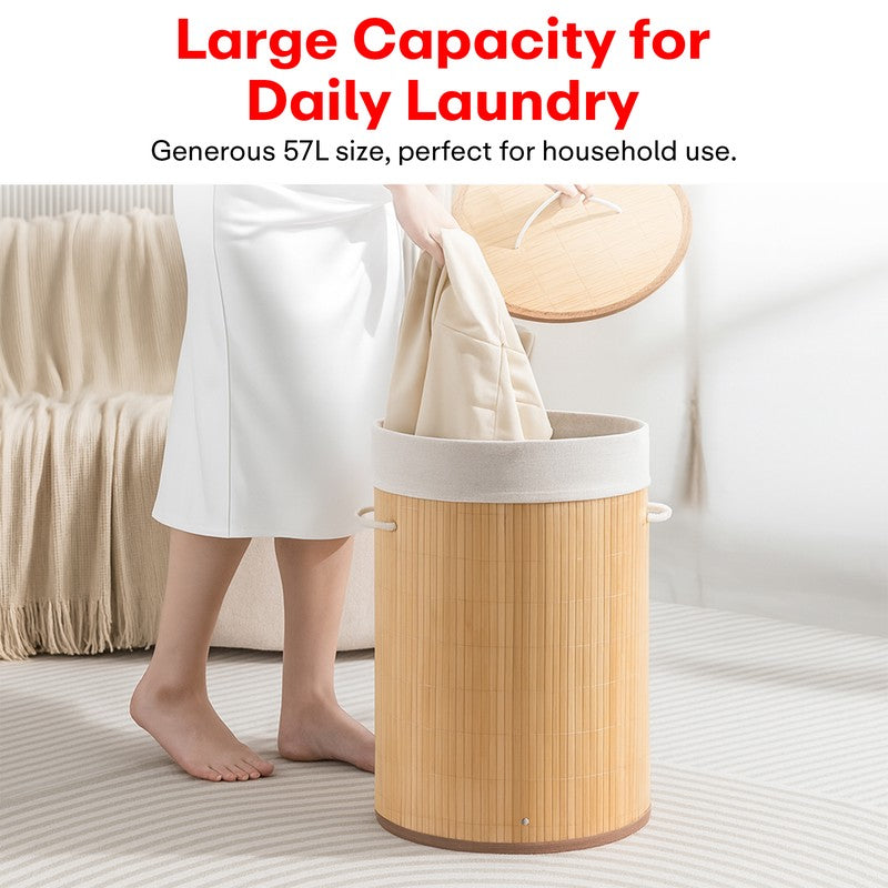 Rioware Tall Storage Bamboo Laundry Basket - Natural Wood media 5