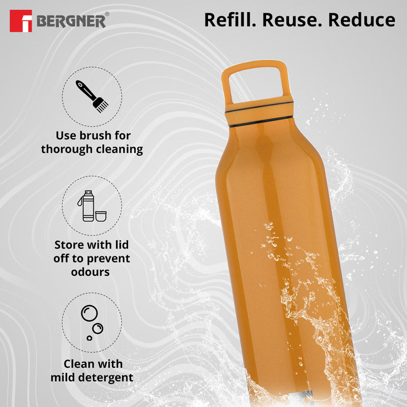 Bergner Walking Daisy Droplet Thermosteel Hot And Cold Flask (Orange) - 525 mL media 4