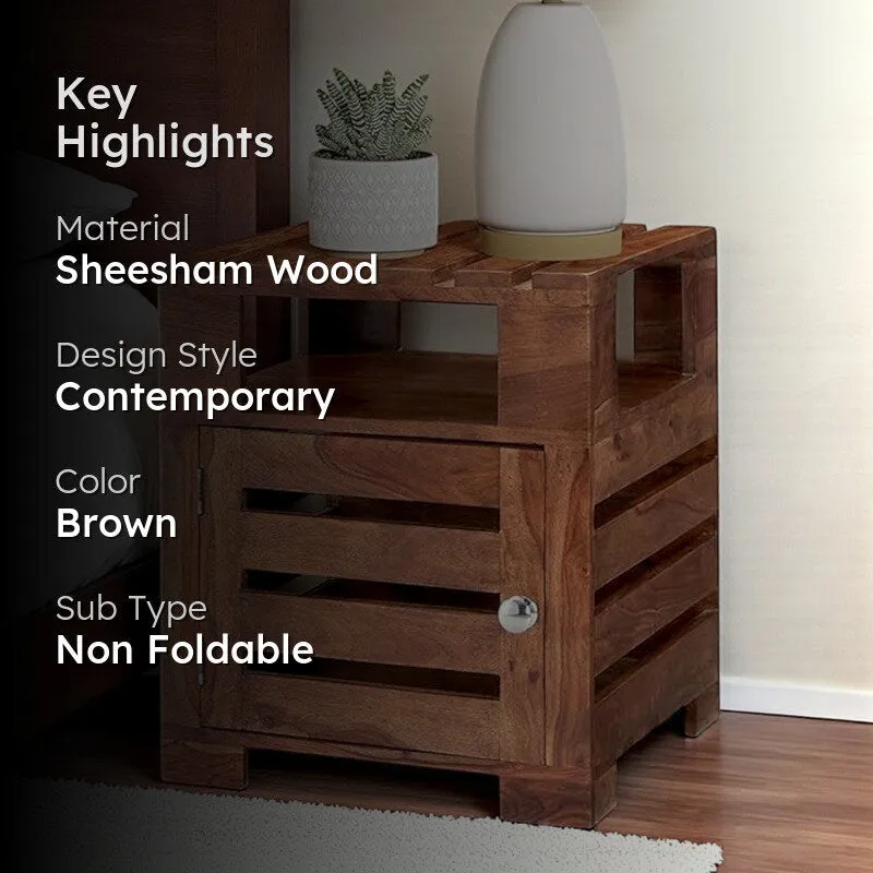 Wverix Sheesham Wooden Side & Bedside Table - Brown media 2
