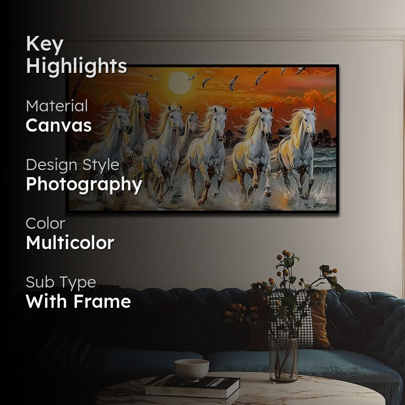 Sunset Palominos Canvas Wall Painting With Frame - Black media 2