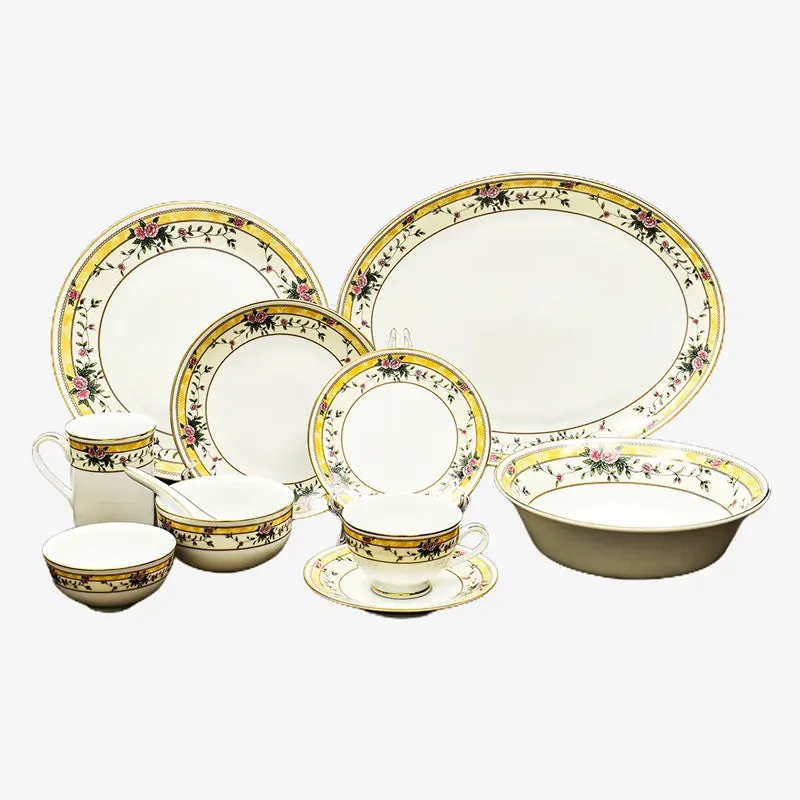 Yesenia 24k Gold Brushed Porcelain Dinner Set - 33 Piece Set media 10