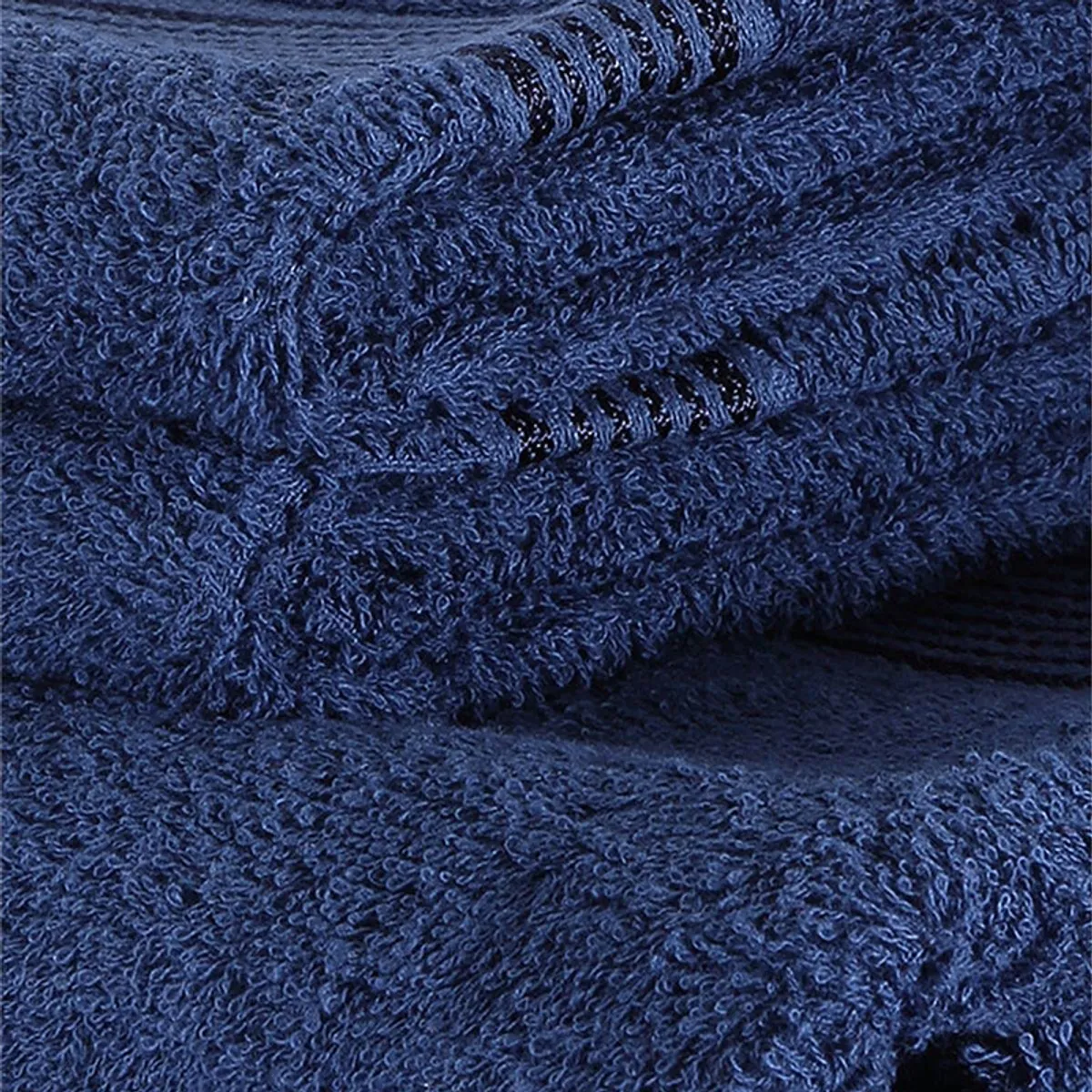 Close-up of plush dark blue towel texture