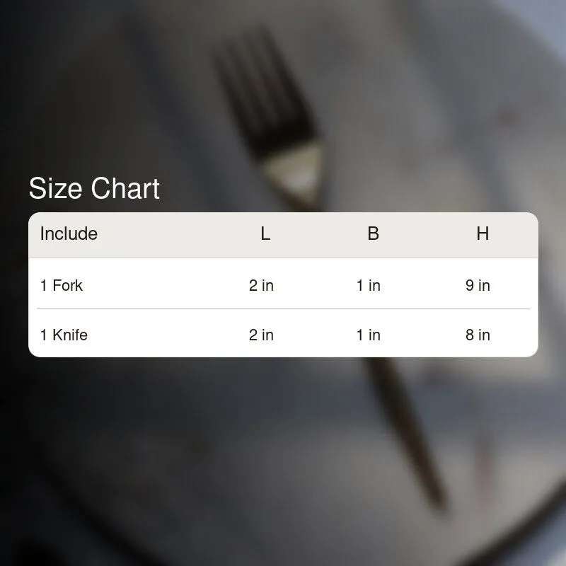 Blurred fork background with a size chart overlay