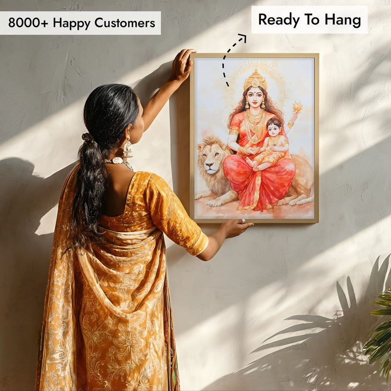 Jaya Durga Mata Spiritual Archival Paper Wall Painting - Natural Brown Frame media 7