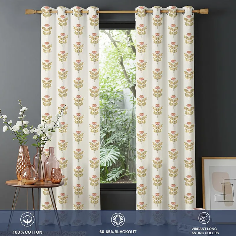 Peach semi sheer curtain set fabric detail, set of two