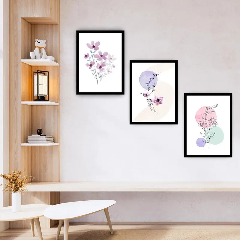 Dreamy Florals Paper Wall Painting With Frame - Black media 1