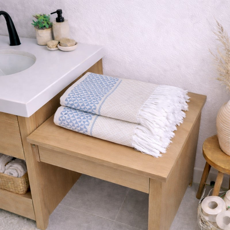 MosacStrip Cotton Hand Towel (Blue) - Set Of Four media 4