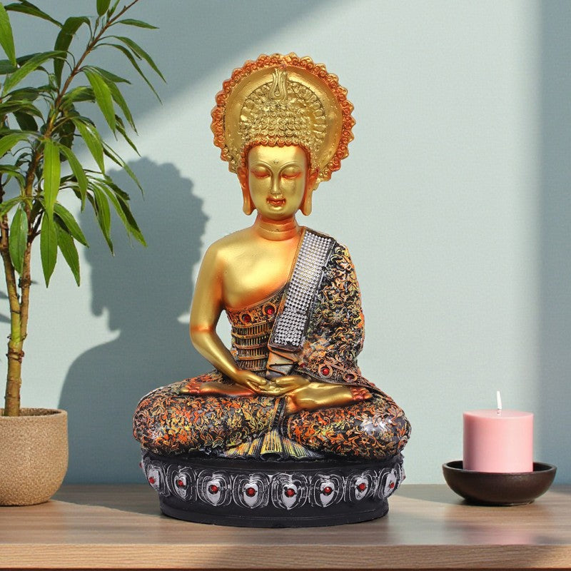 Sovereign Lotus Buddha Polyresin Idol (11 inches) - Gold