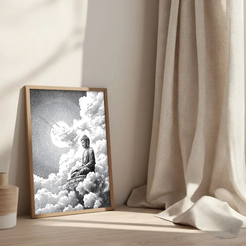 Buddha In Clouded Serenity II Wall Painting With Brown Frame media 3