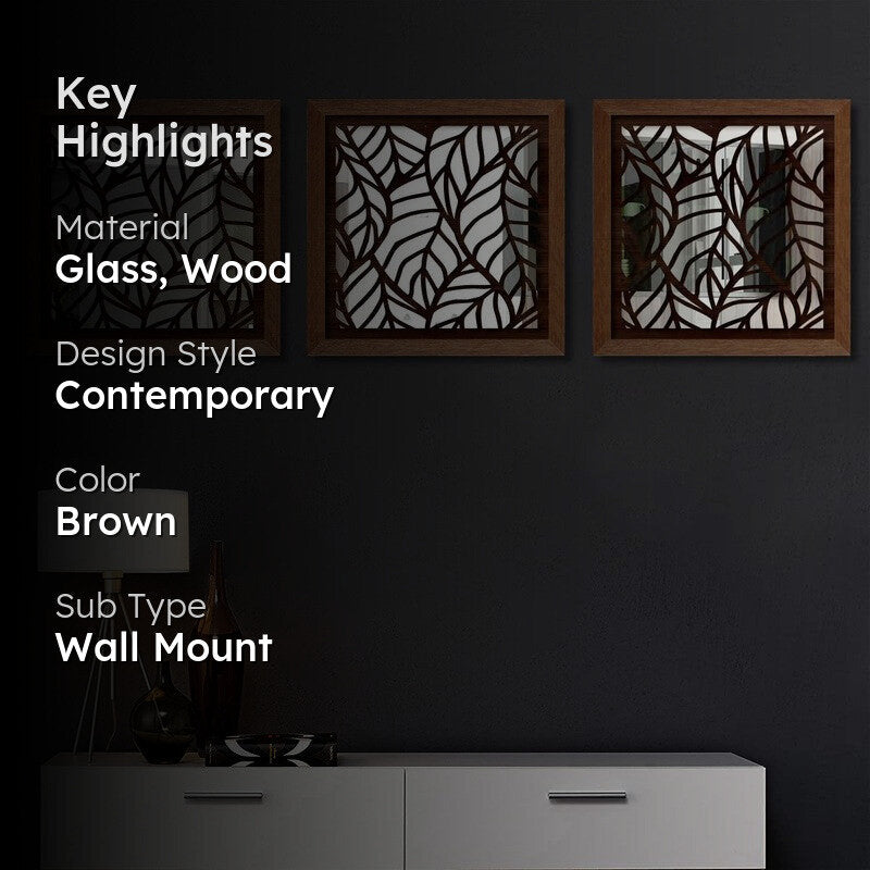 Opularch Wall Mirror With Wooden Frame (Dark Brown) - Set Of Three media 2