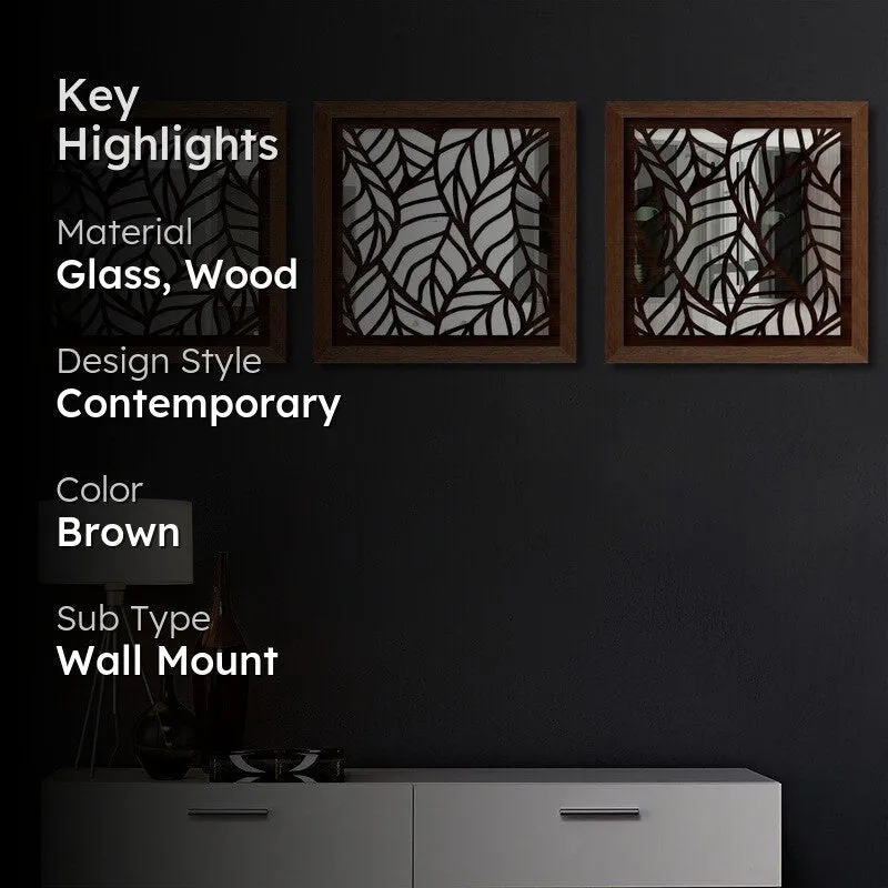 Opularch Wall Mirror With Wooden Frame (Dark Brown) - Set Of Three media 2