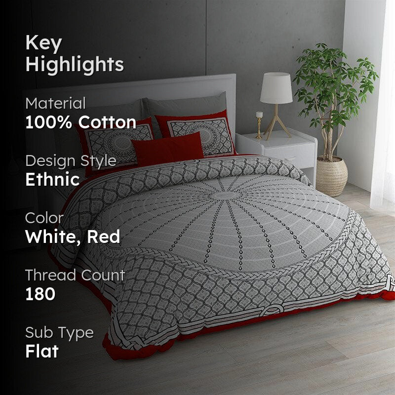 Riviera Printed Cotton Bedsheet (White) - 180 TC media 2