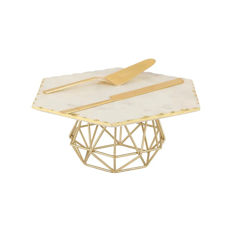Marmore Hexa Marble Cake Stand With Server & Knife - Three Piece Set media 3