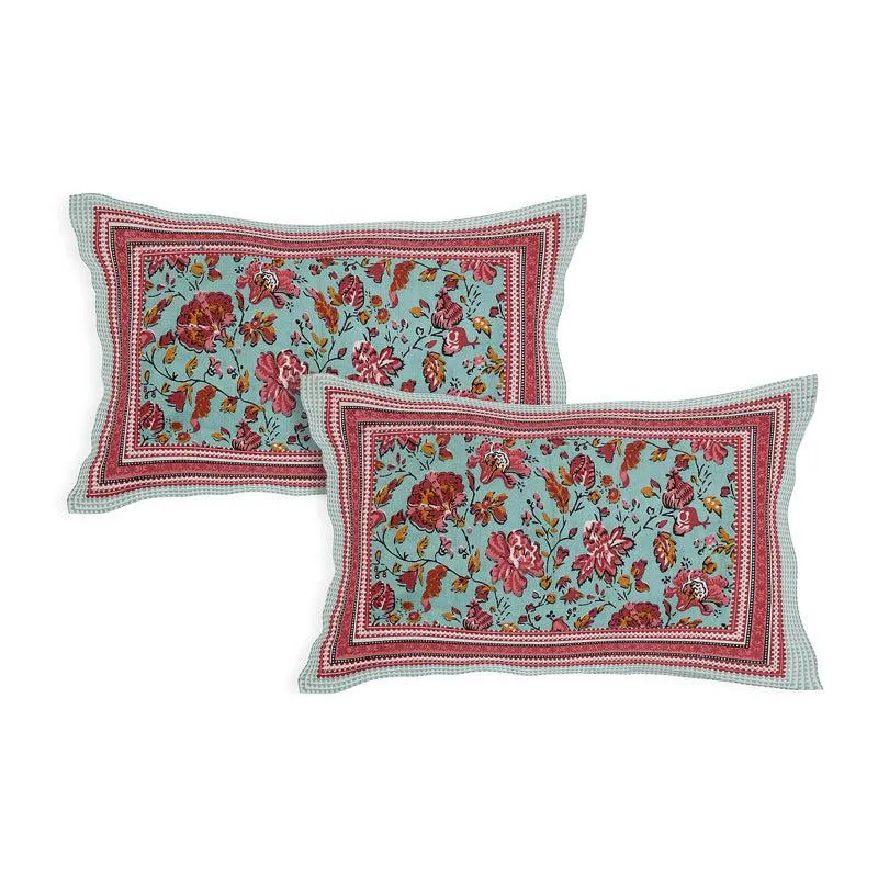 Vishala Ethnic Cotton Bedsheet (Green,Pink) - 180 TC media 3