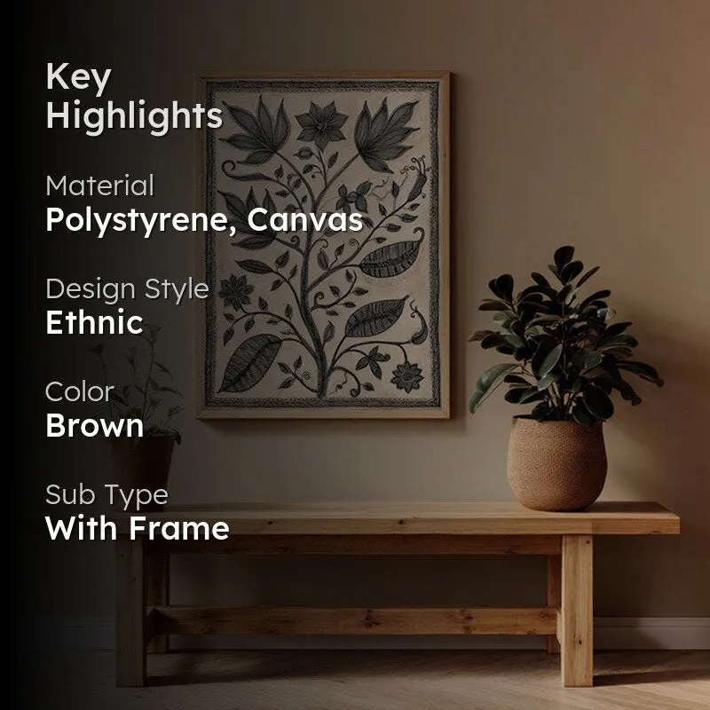 Floral Sketch Canvas Wall Painting With Brown Frame media 2