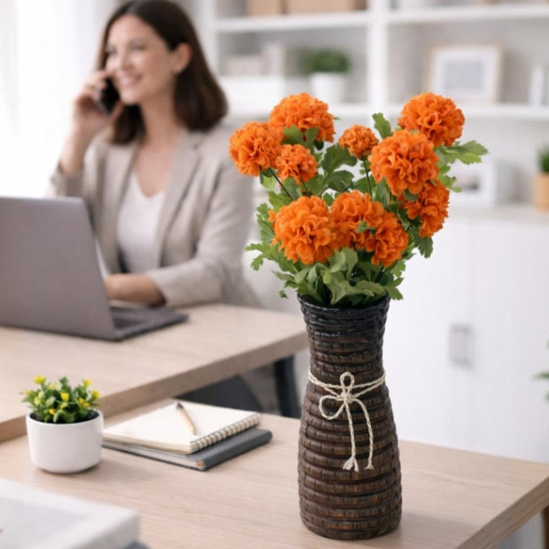 Rosvian Fabric Artificial Flower (Orange) - Set Of Two media 6