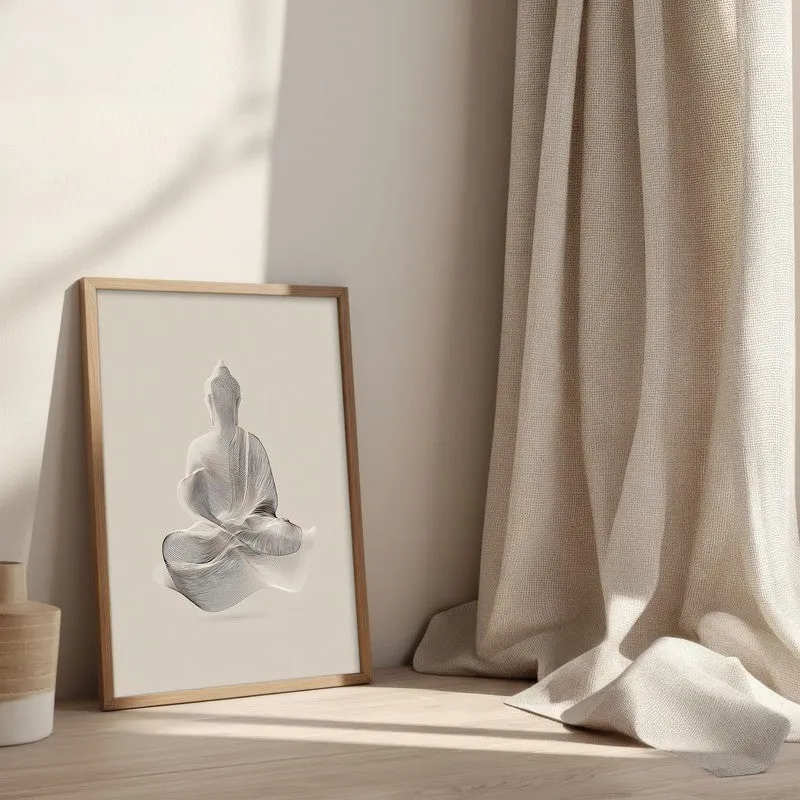 Tranquil Form of Buddha Wall Painting With Brown Frame media 3