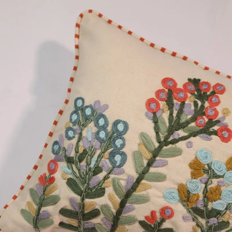 Cozy Garden Embroidered Cotton Cushion Cover media 5
