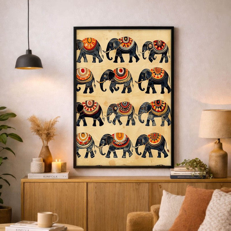 Hathira Canvas Wall Painting With Black Frame