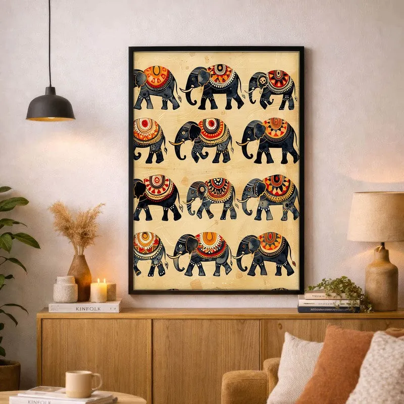 Hathira Canvas Wall Painting With Black Frame media 1