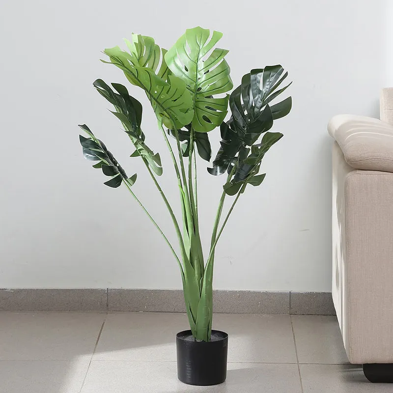 Faux Monstera Delicosa Plant With Black Plastic Pot - 2.9 Feet media 3
