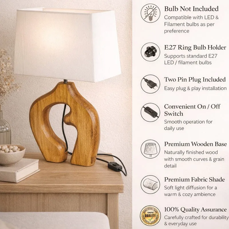 Natura Curve Wooden Fabric Table Lamp - White,Brown media 5
