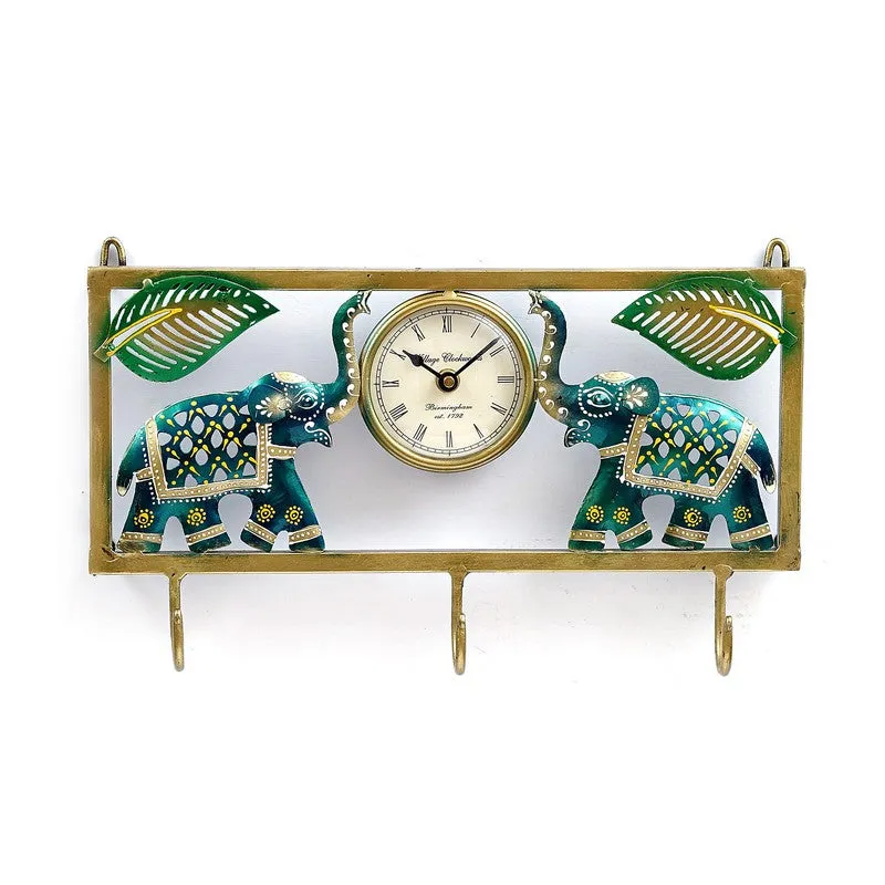 Elephant Frame Key Holder Accent Metal Wall Clock media 3