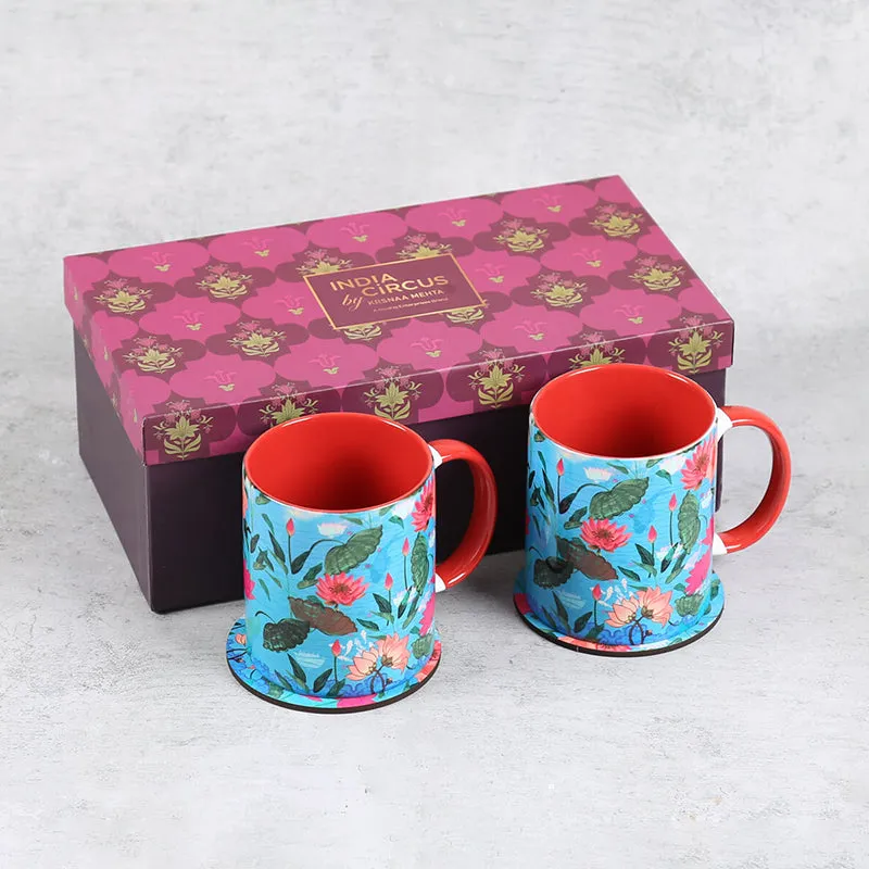 India Circus Bloomin Ceramic Mug With Coaster (325 mL Each) - Four Piece Set media 4