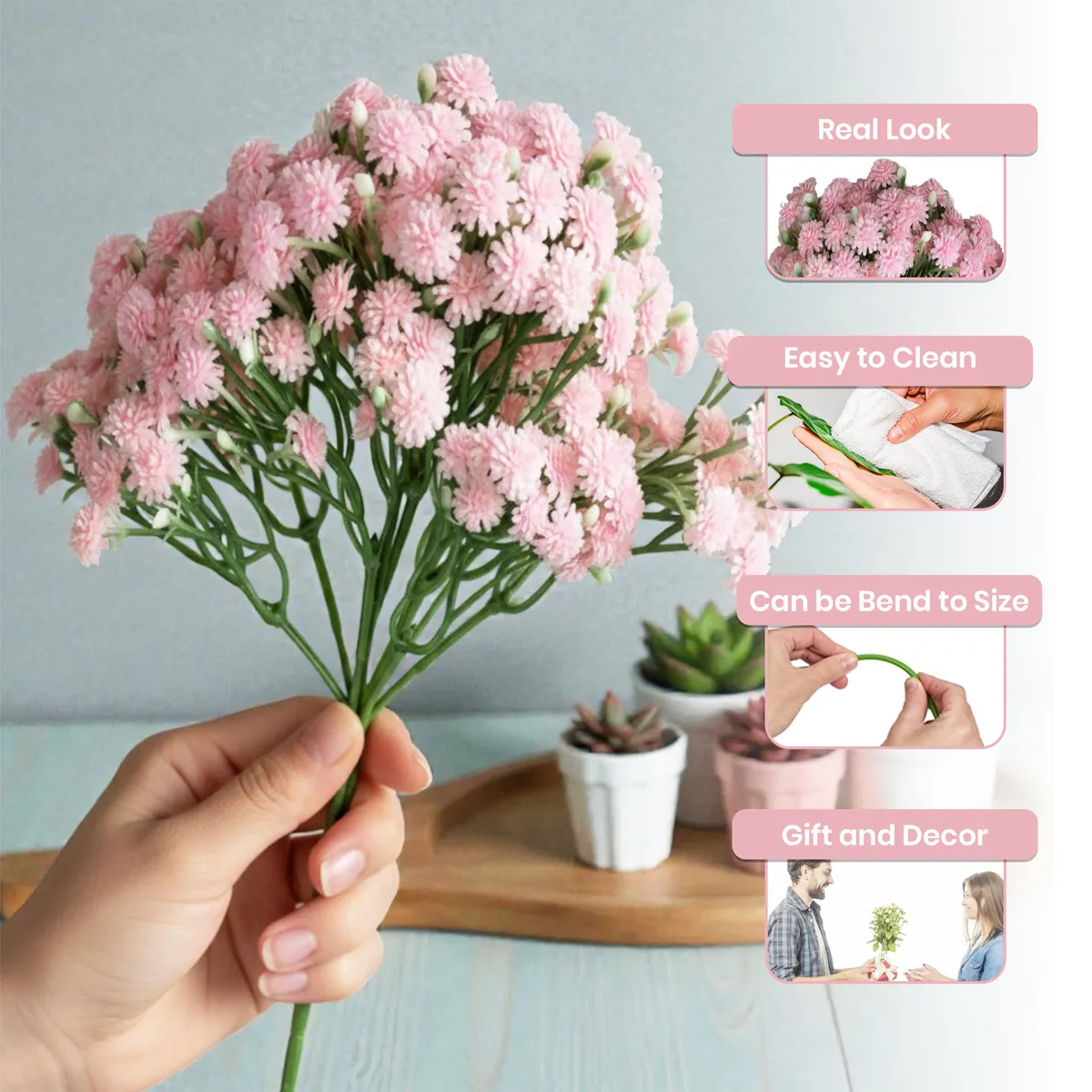 Alabaster Sprigs Plastic Artificial Flower - Set Of Three media 6