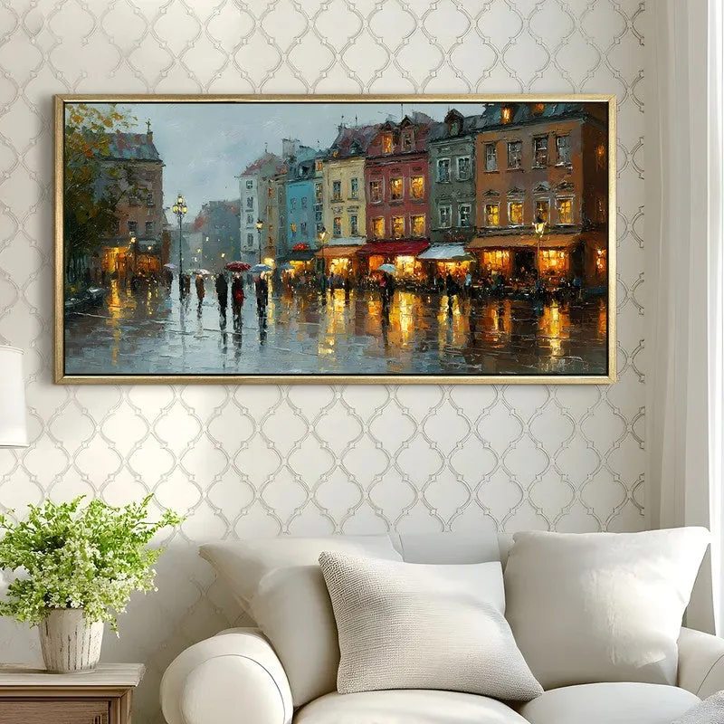 Rainlit Streets Canvas Wall Painting With Frame media 4