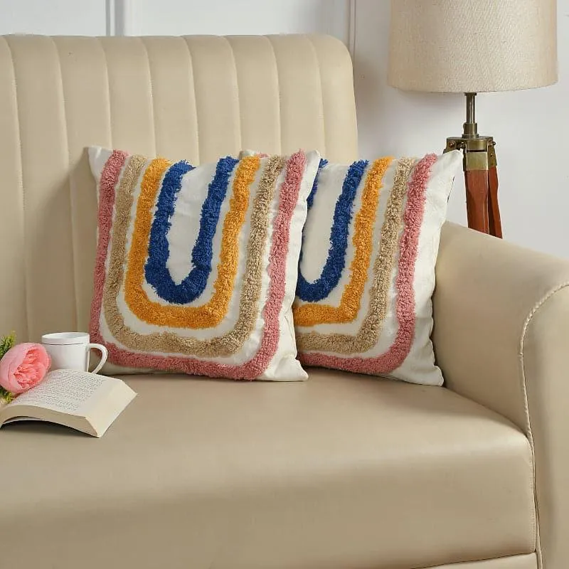 Rainbow Realm Tufted Cushion Cover - Set Of Two media 1