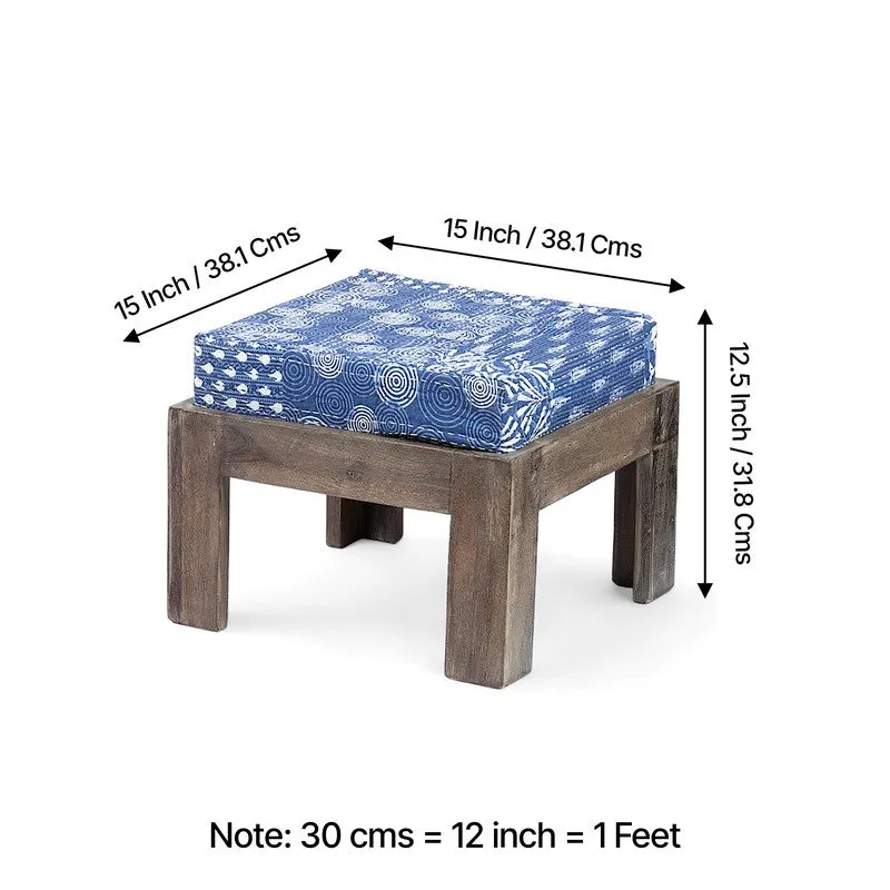 Exiron Sheesham Wooden Center Table with Stools and Cushions (Grey,Blue) - Nine Piece Set media 12