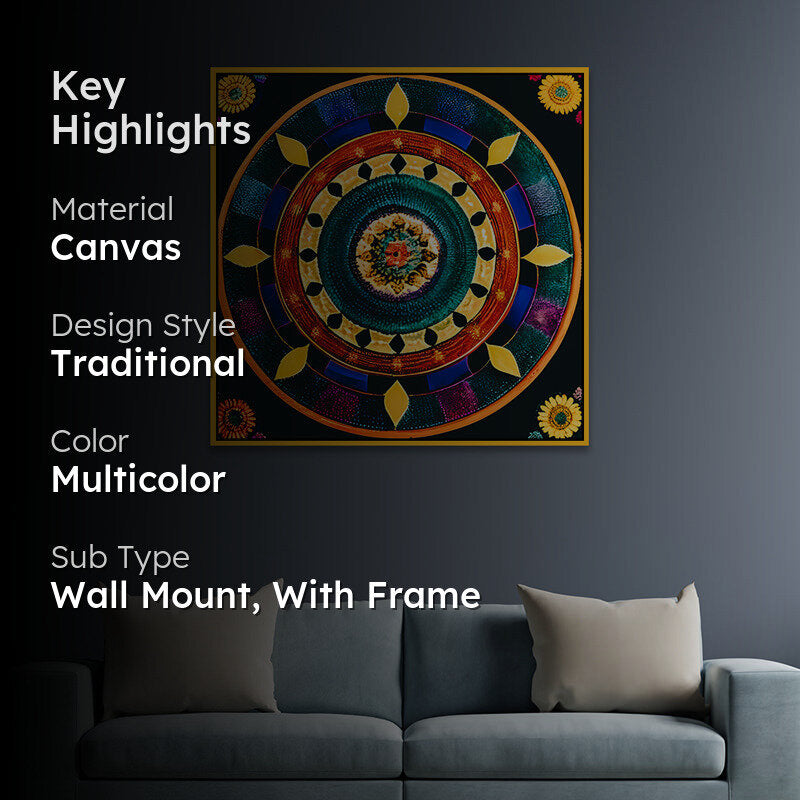 Tribal Mandala Canvas Wall Art With Frame media 2
