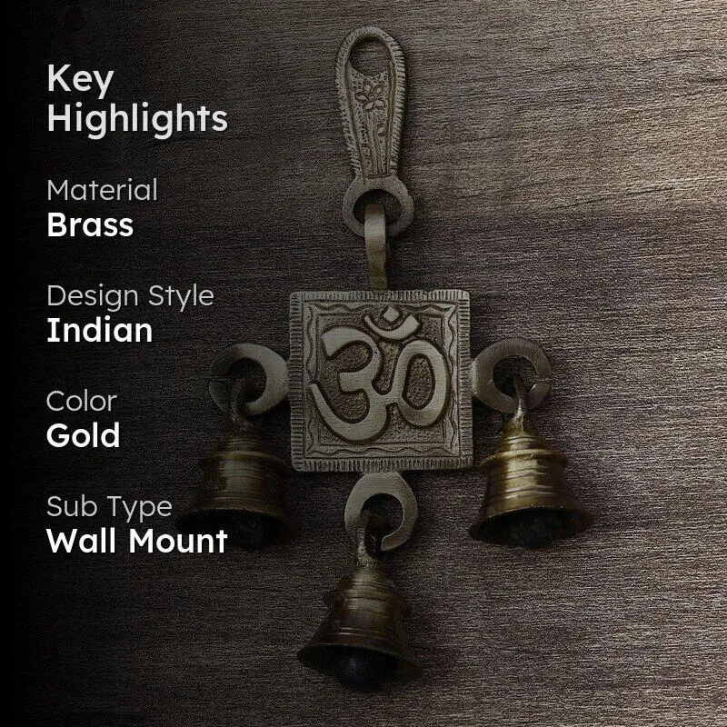 Om Brass Brass Wall Hanging With Bells media 2