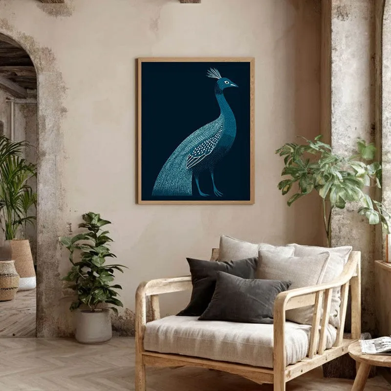 Peaceful Peacock Folk Art Canvas Wall Painting With Brown Frame media 9