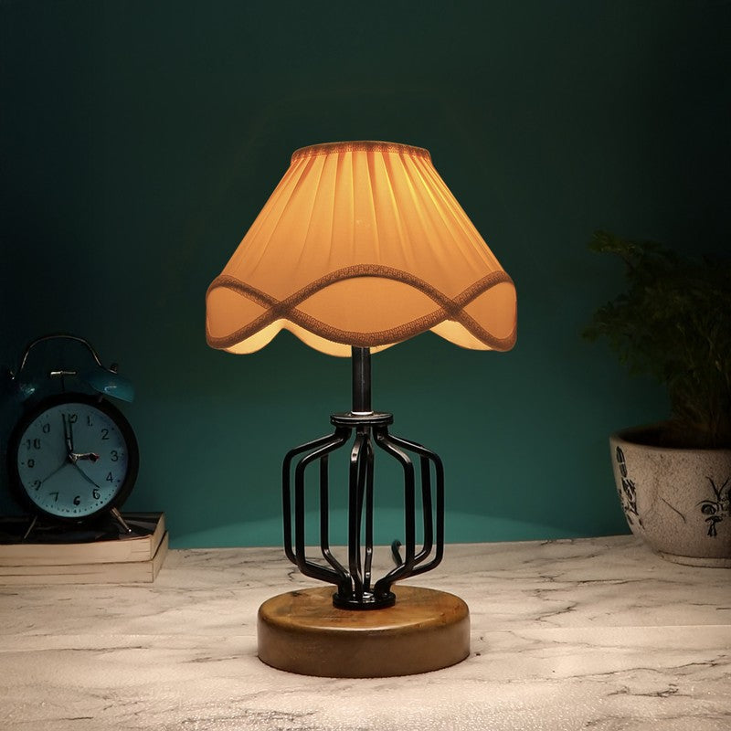 Auralynva Cotton Table Lamp With Wooden Base - Ivory