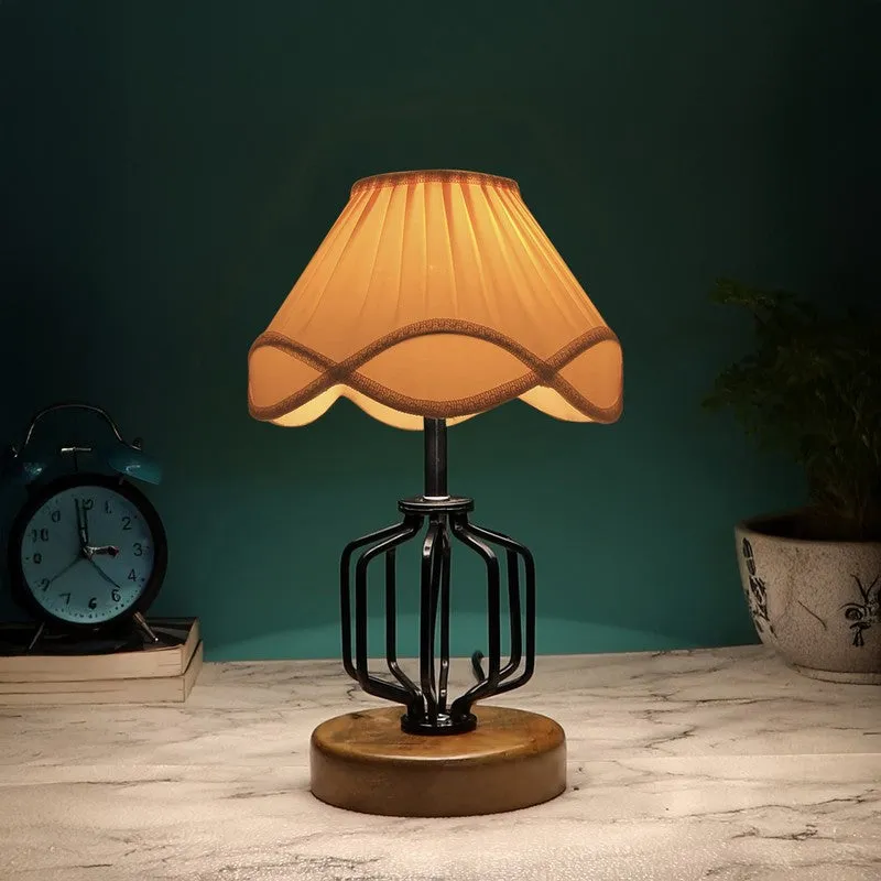 Auralynva Cotton Table Lamp With Wooden Base - Ivory media 1