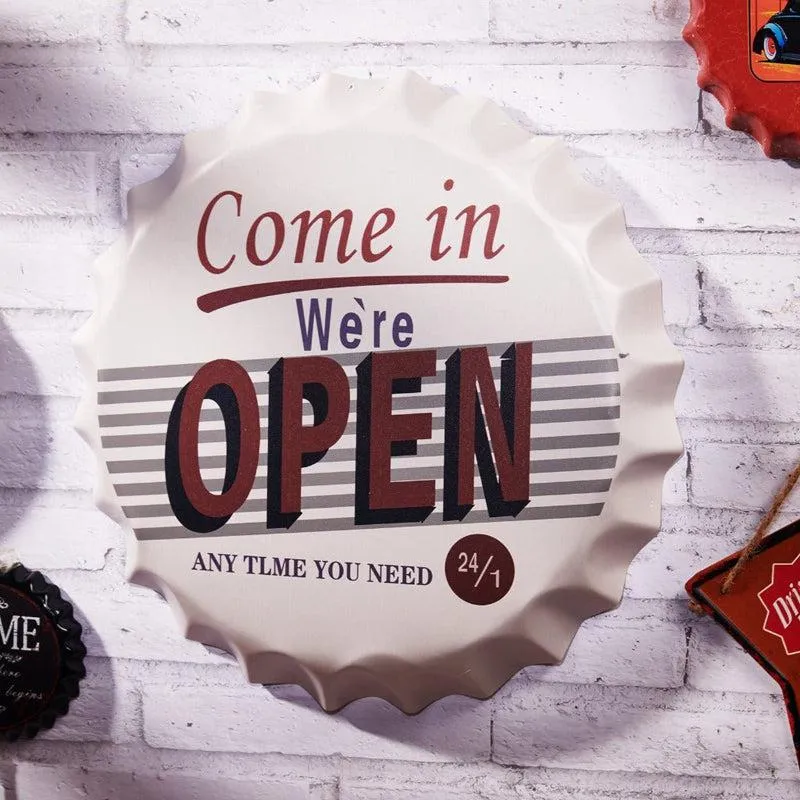 Come In We're Open Bottle Cap Metal Wall Accent media 1