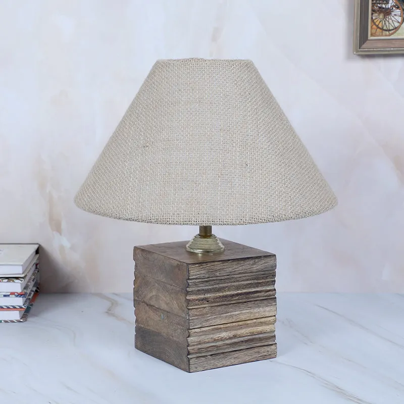 Tatami Cube Solid Mango Wood Table Lamp - Beige,Brown media 4