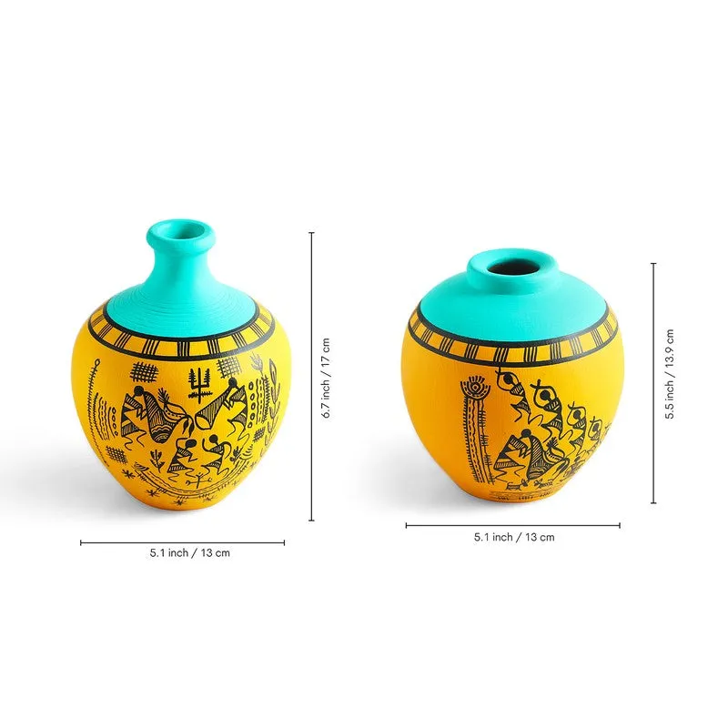 Warli Tales Vases - Set of Two (Yelow,Blue) media 6
