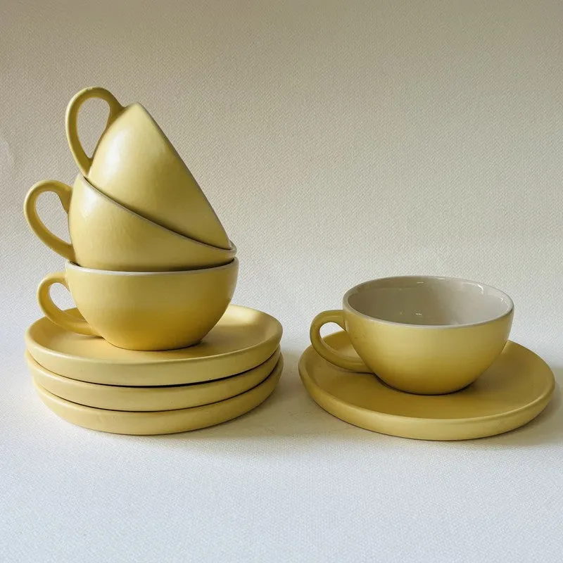 Ceramic Cup & Saucer (Yellow/240 mL Each) - Set of Four media 4