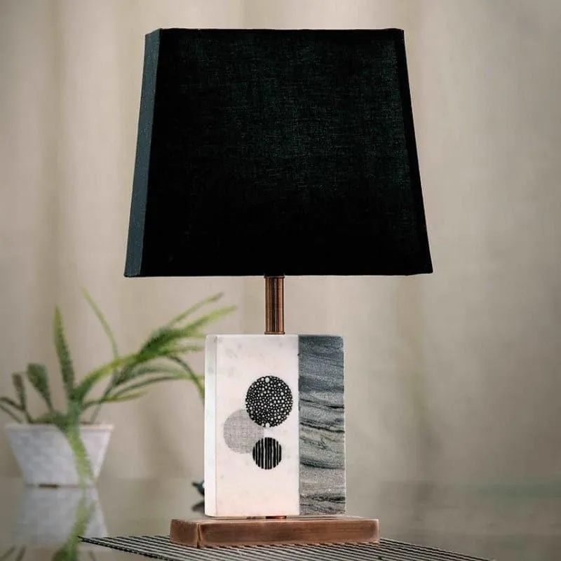 Blaze Printed Fabric Table Lamp With Marble & Copper Base - Black,White media 3