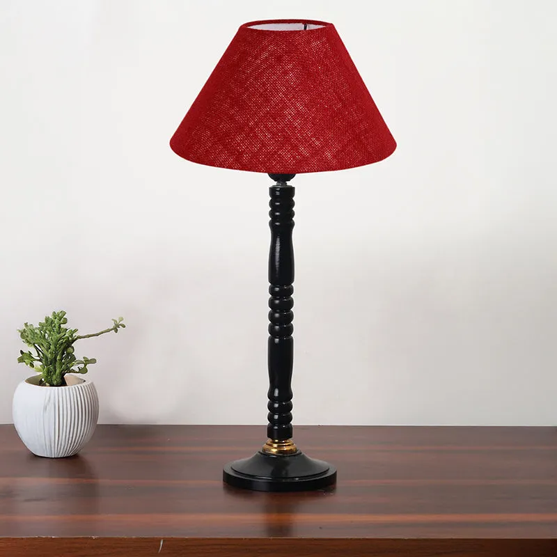 Loft Gleam Table Lamp With Carved Wooden Base - Maroon,Black media 3