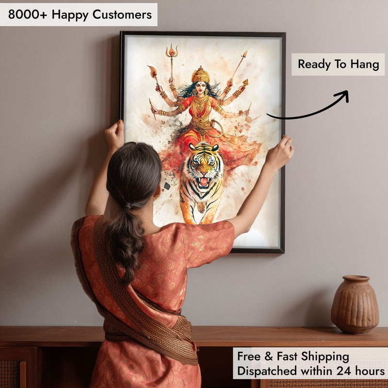Shakthi Roar Spiritual Archival Paper Wall Painting With Frame - Black media 6
