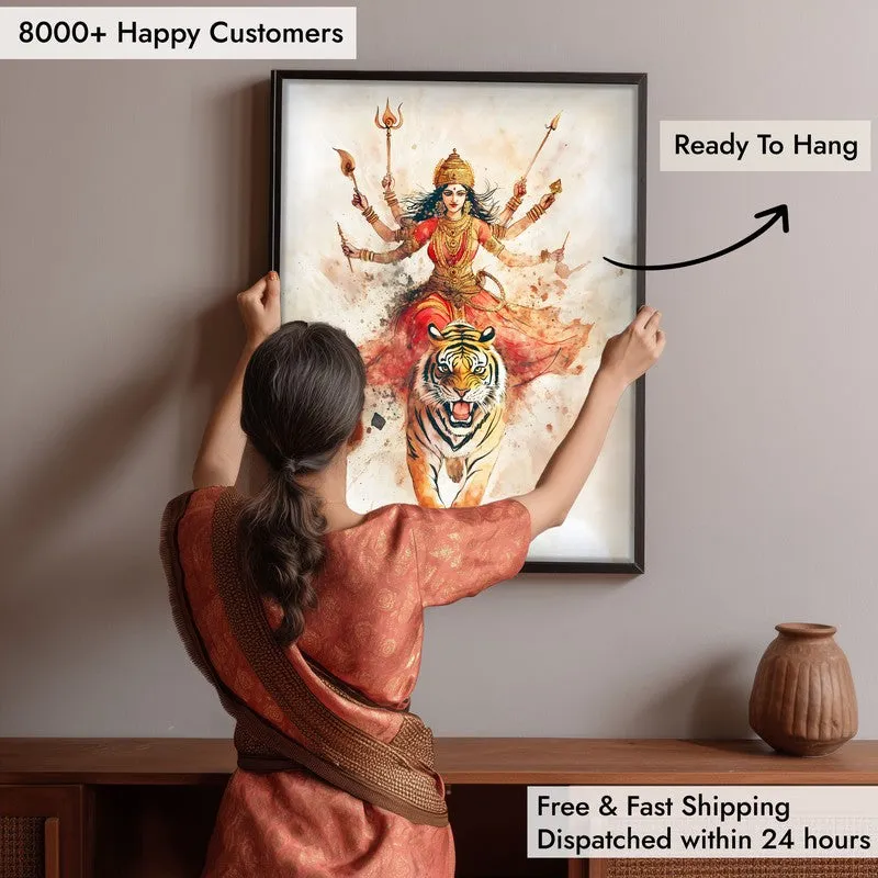 Shakthi Roar Spiritual Archival Paper Wall Painting With Frame - Black media 6