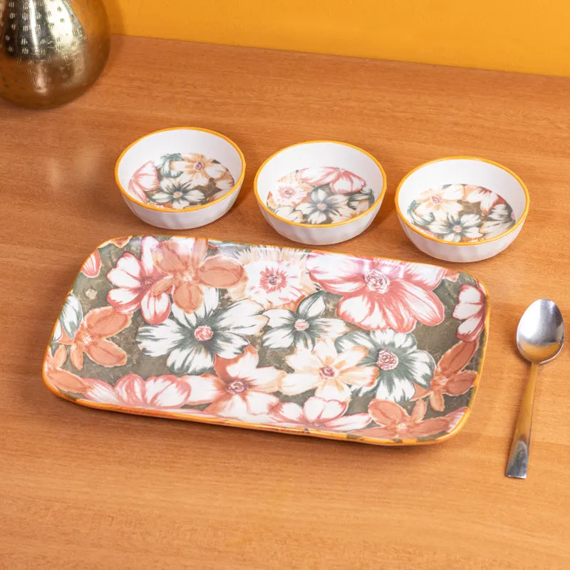 Golden Bloom Porcelain Platter - Four Piece Set media 3