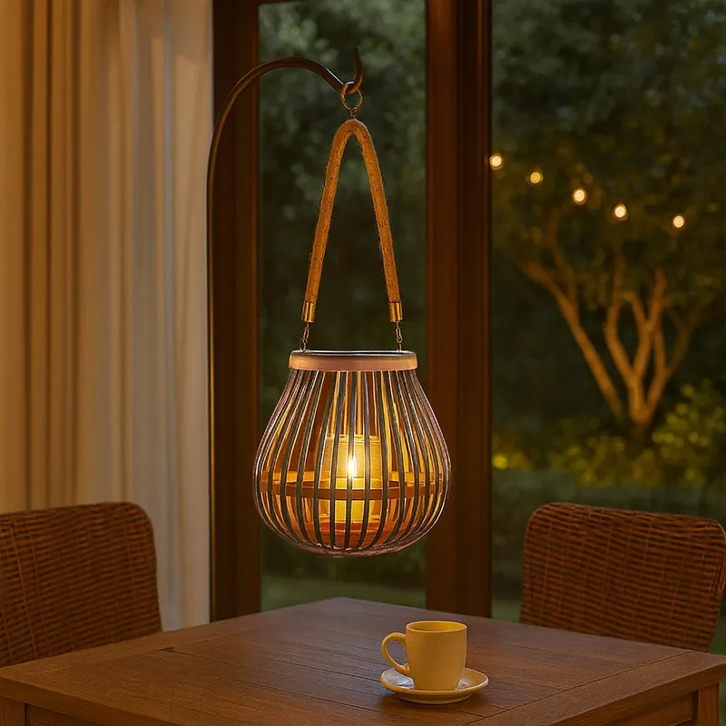 Rustic Teardrop Bamboo Tea Light Candle Holder media 1