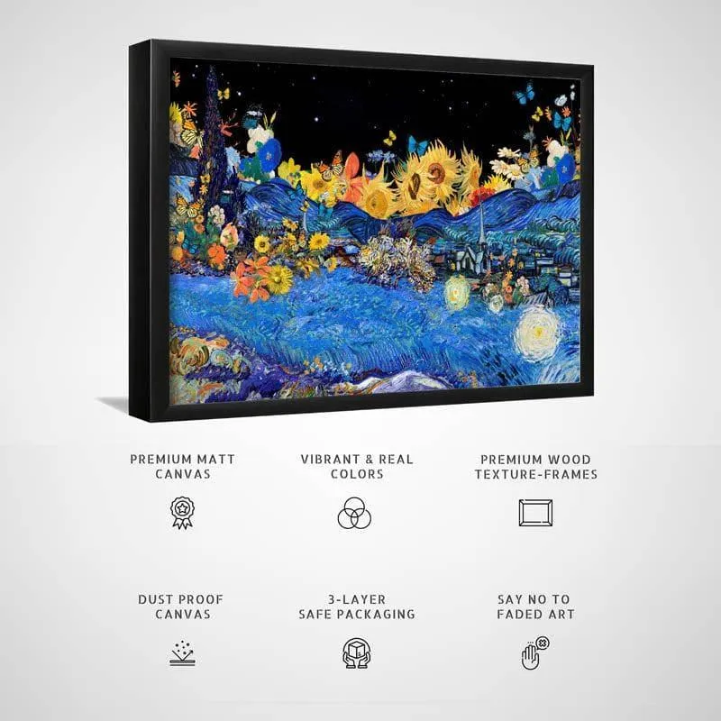 Sunflower Garden & Starry Night Remix By Vincent Van Gogh - Black Frame media 3